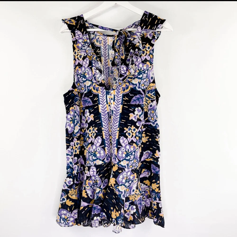 Free People Linen Ruffle Top Summer In Tulum Top Small Boho Floral Like New - Picture 5 of 8